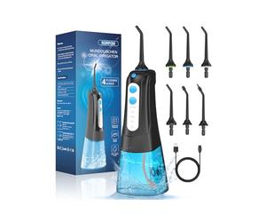 SURFOU Water Flosser for Teeth Cordless, 300ML Portable Oral Irrigator with 4 Modes & 6 Jet Tips for Sensitive Gums and Braces Care, IPX7 Waterproof Rechargeable Dental Flosser