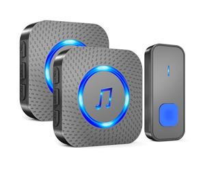 SURFOU Wireless Doorbell, 1,300 ft Long Range Cordless Battery Operated, Wall Plug in Electric Door Chime Kit with 55 Melodies 5 Volume to Choose, LED Door Entry Bell (2 Receiver + 1 Transmitter)