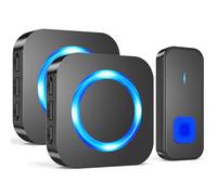SURFOU Wireless Doorbell Black 2 Receiver 1 Transmitters 1300ft Chime Kit | 400m Long Range Plug in Waterproof Electric Cordless Push Buttons with 55 Ringtones, 5 Volume Levels & LED Flash Light