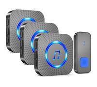 SURFOU Wireless Doorbell, 1,300 ft Long Range Cordless Battery Operated, Wall Plug in Electric Door Chime Kit with 55 Melodies 5 Volume to Choose, LED Door Entry Bell (3 Receiver + 1 Transmitter)