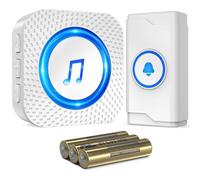 SURFOU Wireless Doorbell Cordless Waterproof with 1 Portable Receiver Battery Powered (Batteries Included), Operated at 1,300ft Long Range, Electric Door Chime Kit with 55 Melodies 5 Volume, LED Flash