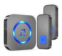 SURFOU Wireless Doorbell Kit 1300ft, 2 Transmitters and 1 Plug-in Receiver | Waterproof Battery Operated Push Buttons, 400m Range, 55 Melodies, 5 Volume Levels & LED Flash for Home Office