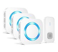 SURFOU Wireless Doorbell, Waterproof Cordless Remote Door Bells Chime Battery Operated Over 1300ft Range Doorbells Kit with 1 Push Button 3 Plug-in Receivers, 55 Ringtones 5 Volume LED Flash, White
