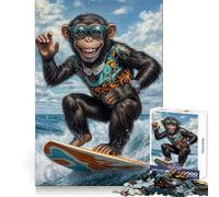 Surf's Up Monkey︰ Tropical Adventure 1000 Pieces Jigsaw Puzzles for Teenagers Cognitive Toy Gentle Leisure Pattern Assembly Fine Art Piece (38x26cm)