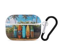 Surf's Up Surfboard AirPods Pro Case Cover with Keychain Ring PC Hard Shell Protective Case for AirPods Pro 2nd for Women Men Generation Easy Open Full Drop Protection Cover White-Style