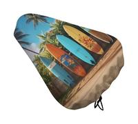 Surf's Up Surfboard Bike Seat Cover for Men Women Water Repellent Exercise Bike Seat Cushion Adjustable Bicycle Seat for Outdoor Biking