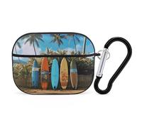 Surf's Up Surfboard Case Cover with Keychain Shockproof Hard Shell Protective Case for 2nd/1st Generation Case for Women Men Bluetooth Earbuds Case