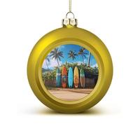 Surf's Up Surfboard Christmas Ball Ornament - 2.4 Inch Shatterproof Plastic Xmas Tree Decorations, Golden Christmas Tree Decor Hanging Ball for Holiday Wedding Party Decor