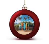 Surf's Up Surfboard Christmas Ball Ornament - 2.4 Inch Shatterproof Plastic Xmas Tree Decorations, Red Christmas Tree Decor Hanging Ball for Holiday Wedding Party Decor