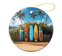 Surf's Up Surfboard Christmas Tree Ornaments Ceramic Xmas Round Pendant Keepsake Gift for Xmas Tree Winter Holiday Hanging Ornament for Women Men 2.8 Inch 1 Pcs