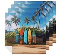 Surf's Up Surfboard Cloth Napkin 4 PCS Table Dinner Napkins Washable & Reusable Cloth Napkins Washable Tablecloth for Party, Wedding, Lunch, Dinners, Banquet, Christmas