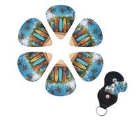 Surf's up Surfboard Guitar Picks 1 Set（6PCS）, Celluloid Plectrums with Guitar Pick Holder, Abstract Art Pics Personalized Custom Guitar Picks for Bass, Acoustic Electric Guitars 0.71mm