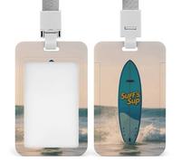 Surf's Up Surfboard ID Badge Holder with Vertical Card Badge Holder Waterproof Plastic Card Sleeve Badges Protector Case Name Tag ID Card Holder for Office Doctor Nurse Teachers