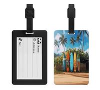 Surf's Up Surfboard Luggage Tag Suitcase Marker Travel Baggage Identifier with Boarding Card Holder Sturdy TPU Travel Label for Suitcases and Work Bags