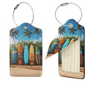 Surf's up Surfboard Luggage Tags for Suitcases, 4 PCS PU Leather Suitcase Tags Identifiers with Stainless Steel Loop, Privacy Cover ID Label with Address Card, Travel Essentials Bag Tag