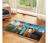 Surf's Up Surfboard Pet Feeding Mat Absorbent Pu Leather Dog Cat Food Mats Contain Spills Protects Floors, Anti-Slip Rubber Backing Dog Bowl Mats Easy Clean Pet Placemats 40x60cm