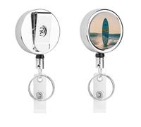Surf's Up Surfboard Retractable Work Badge Holder Keychain Badge Reel 24.4" Cord & 360° Swivel Alligator Clip Heavy Duty Id Name Tag Holder for Nurses Doctors Teachers Office Workers