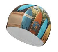 Surf's Up Surfboard Swim Cap for Women Men Swimming Hat Bath Waterproof Pool Caps for Long Thick Curly Hair