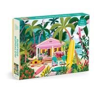 Galison Surfside Bungalow - 1000 Piece Jigsaw Puzzle Featuring Beautiful Artwork Of A Beach Bungalow With Surfboards and Ocean Views