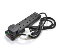 Kenable Surge Protected 4 Gang Way Mains Extension With Neon Lights Black 2M