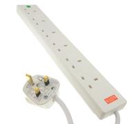 Kenable Surge Protected 6 Gang Way Mains Extension Socket Uk 13A White 2M