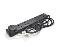 Kenable Surge Protected 6 Gang Way Mains Extension With Neon Lights Black 2M