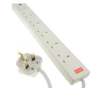 Surge Protected Extension Lead 6 Way Gang Mains Sockets 2m WHITE UK