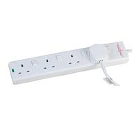 Surge Protected Extension Trailing Lead - Black/White Multi Plug USB Power Cable 10m 4 Gang Switched Surge, White