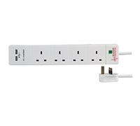 Surge Protected Extension Trailing Lead - Black/White Multi Plug USB Power Cable 1m 4 Gang 2 USB Surge, White