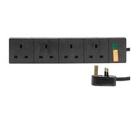 Surge Protected Extension Trailing Lead - Black/White Multi Plug USB Power Cable 1m 4 Gang Surge, Black