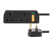 Surge Protected Extension Trailing Lead - Black/White Multi Plug USB Power Cable 3m 2 Gang Surge, Black