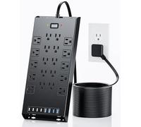 Surge Protector Power Strip 4800J, LeZone 10Ft Long Extension Cord Flat Plug, 20 Outlets 4 USB-A 4 USB-C Ports, Wall Mountable, Home Office Dorm Essentials, Black
