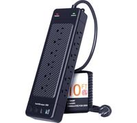 NANOLAKE Heavy Duty 4800 Joules Surge Protector Power Strip with Long 10 ft Cord,18AC outlets,15A,4 USB Ports,Flat Plug,Conditioner,mountable,Ideal for Office TV Gaming,Black