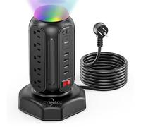 Surge Protector Power Strip Tower with Night Light charging tower with 15 AC 6 USB (2 USB C) 6.5 Ft Extension Cord CYAN BOX Power Tower Desktop Charging Station,Home Desk Accessories