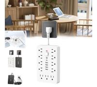 Surge Protector Power Strip with 11 Outlets and 4 USB Ports, Flat Plug Design, Cord with Switch, One Touch Control