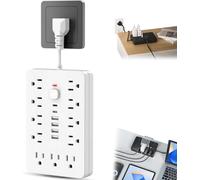 Surge Protector Power Strip with 11 Outlets and 4 USB Ports, Flat Plug Design, One Touch Switch Button, 0.8-3m Cord