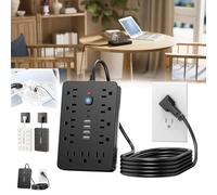 Surge Protector Power Strip with 11 Outlets and 4 USB Ports, Flat Plug Design, One Touch Switch Control, 3.0m Cord Length