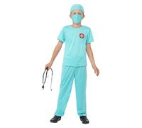 Smiffys Surgeon Costume, Blue with Top, Trousers, Hat, Mask & Stethoscope, Boys Fancy Dress, Child Dress Up Costumes, World Book Day