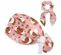 Surgical Cap for Women Nurse Hat Bouffant Scrub Caps Guinea Pig Pink Strawberry Working Cap Button Sweatband