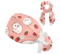 Surgical Cap for Women Nurse Hat Bouffant Scrub Caps Guinea Pig Pink Strawberry Working Cap Button Sweatband