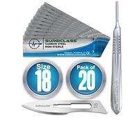 Surgical Scalpel Surgical Blades # 18 Carbon Steel Non Sterile Pack of 20 and Handle No 4 Perfect for wood art, Surgical, Sculpting, Repairs, Lab Anatomy, Sign, Card Making Lab Training SURGIBL18-20