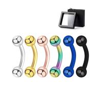 Surgical Stainless Steel Curved Barbell Eyebrow Tragus Helix Ear Belly Lip Ring Body Piercing Jewelry Set - Silver, Gold, Rose Gold, Multicolor, Blue, Black - Stylish Eyebrow Rings for Women, Vertical