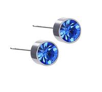 Surgical Stainless Steel Earrings, Men Women Stainless Steel Round Barbell with Blue Cubic Zirconia Stud Earrings Blue