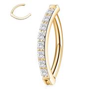 Surgical Steel Belly Barbell with Square CZ Stone Gold Navel Ring 14G Reverse Curved 10mm