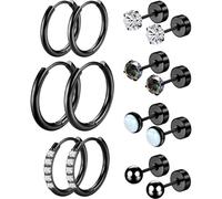 Surgical Steel Flat Back Earrings Set, Hypoallergenic Earrings for Multiple Piercing Sensitive Ears, Small Cartilage Huggie Hoop Earring Ball CZ Opal Screw Back Stud Earring for Women Men