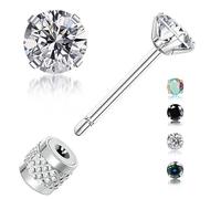 Surgical Steel Push in Threadless Flat Back Earrings, 4 Pairs Mixed Color Cubic Zirconia Medical Grade Titanium Backless Nap Stud Earrings for Helix Cartilage Tragus Piercing