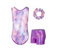 Surgoal Gymnastics Leotards for Girls with Short Sleeveless Sparkle Ballet Dance Unitard Gymnastics Athletic Outfit 3Pcs for Kids 3-4 Years