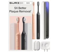SURI 2.0 Sonic Electric Toothbrush (Double Pack) with Pressure Sensor & UV-Cleaning Travel Case | 1 Month+ Battery | Electric Toothbrush for Adults | Travel Toothbrushes | Pink & Black