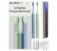 SURI 2.0 Sonic Electric Toothbrush (Double Pack) with Pressure Sensor & UV-Cleaning Travel Case | 1 Month+ Battery | Electric Toothbrush for Adults | Travel Toothbrushes | Green & Blue