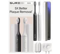 SURI 2.0 Sonic Electric Toothbrush (Double Pack) with Pressure Sensor & UV-Cleaning Travel Case | 1 Month+ Battery | Electric Toothbrush for Adults | Travel Toothbrushes | Black & White